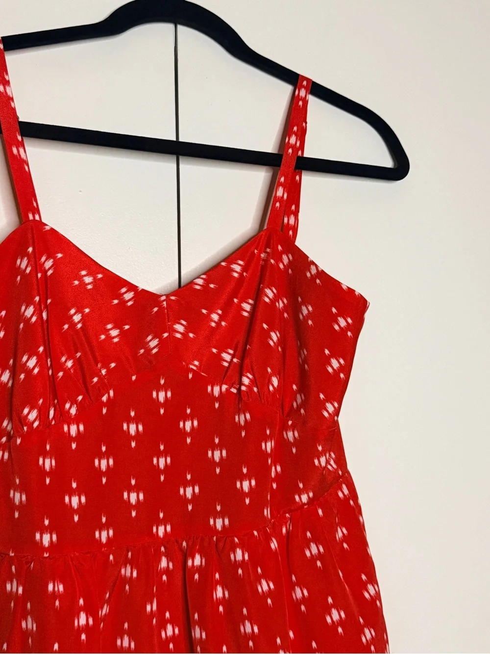 J. Crew Red Spaghetti-Strap Dress with White Abstract Print